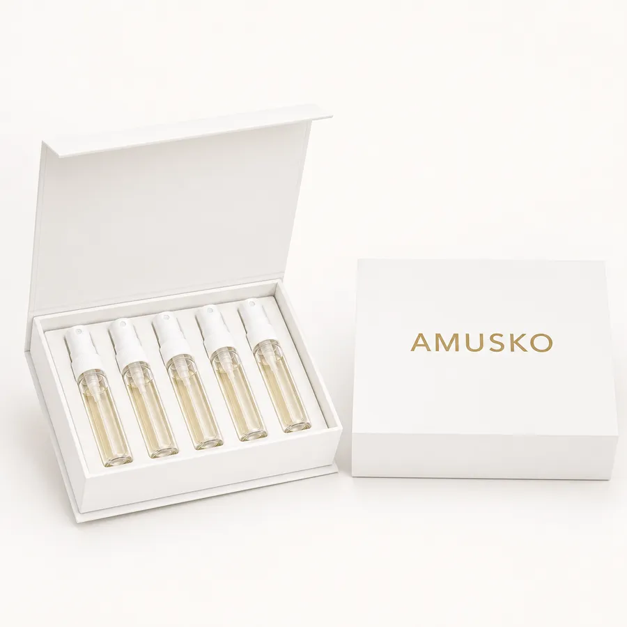 Kit de muestras Amusko con cinco viales de perfume